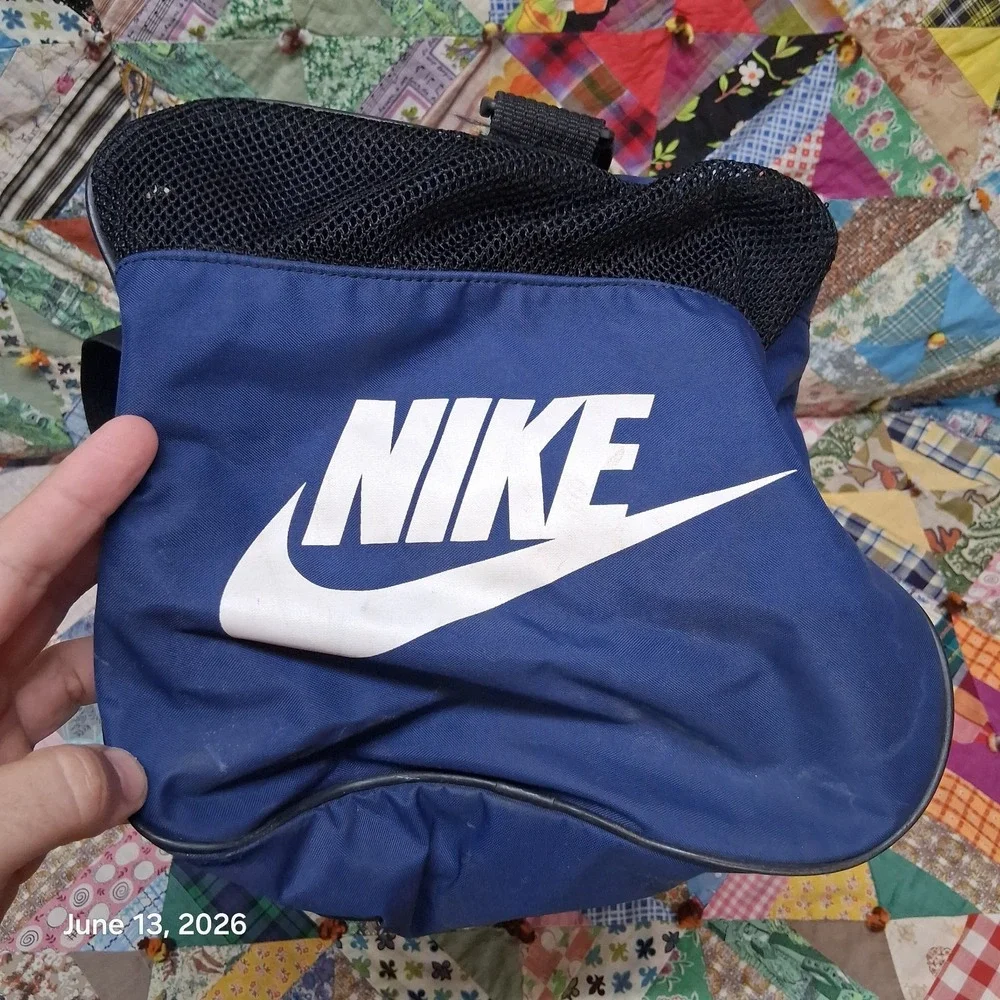Vintage Nike Blue Yellow Swoosh Gym Duffle Bag Large 1 Pocket